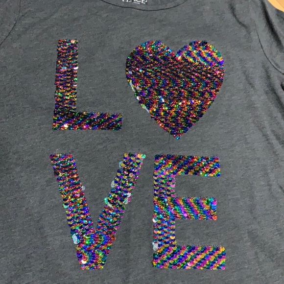 NWOT/VEUC Children’s Place Girl’s Flip Sequins LOVE Long Sleeve T-shirt -size 14 - Picture 3 of 8